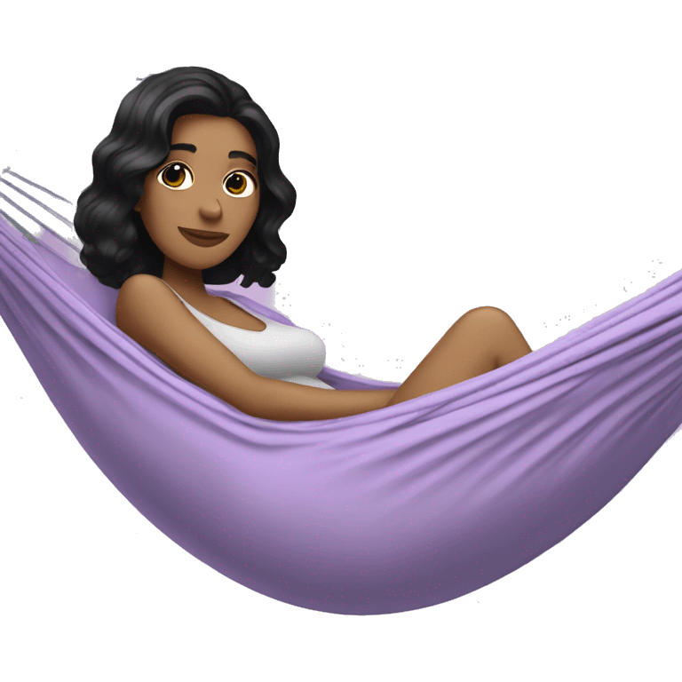 white girl with black hair laying in a lilac hammock emoji