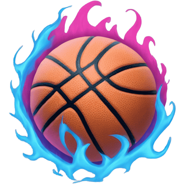 Basketball with pink and blue flames emoji