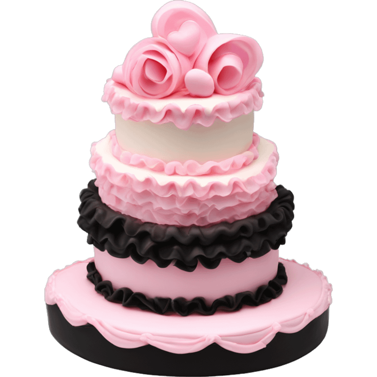 Birthday cake heart ruffles pink coquette black pink vanilla three tier heart shaped emoji