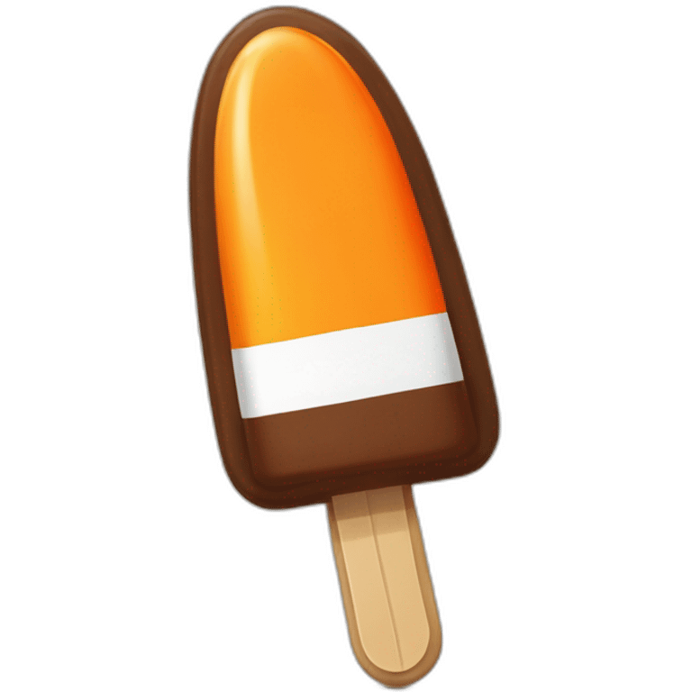 a popsicle shaped like a rocket with one orange stripe, a white stripe and a chocolate top, which is wearing a sword emoji