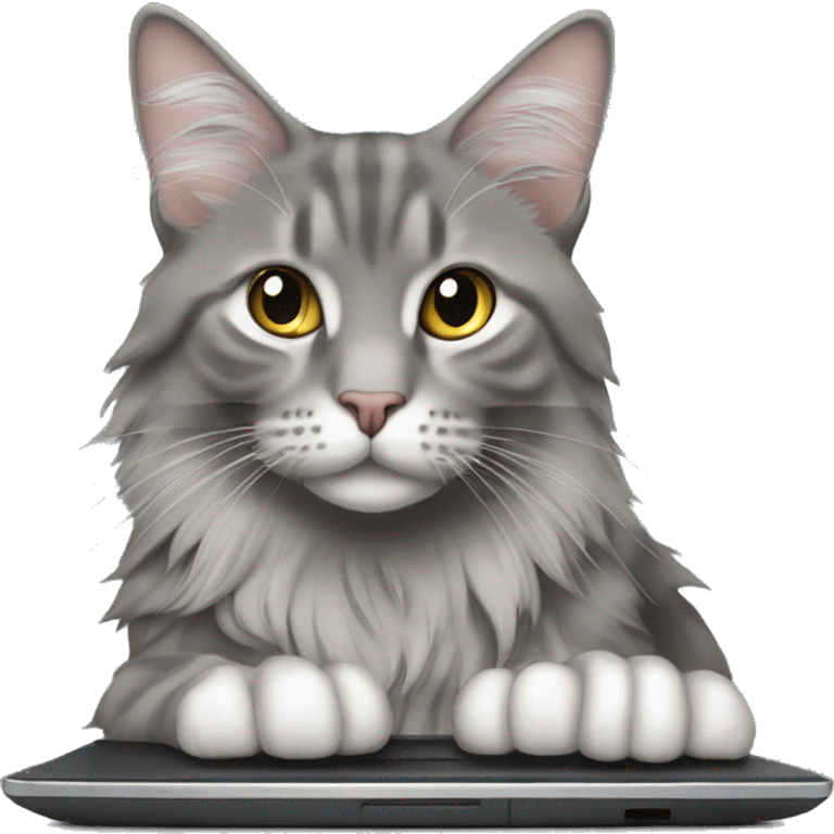 Grey maine coone on a computer emoji