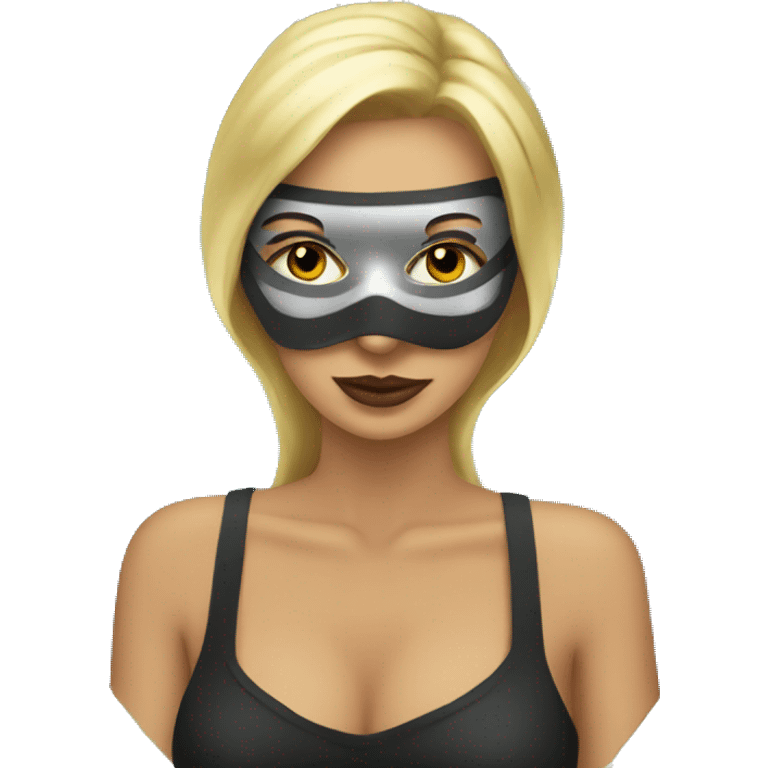 a woman sitting in a mask on the background of dollars emoji