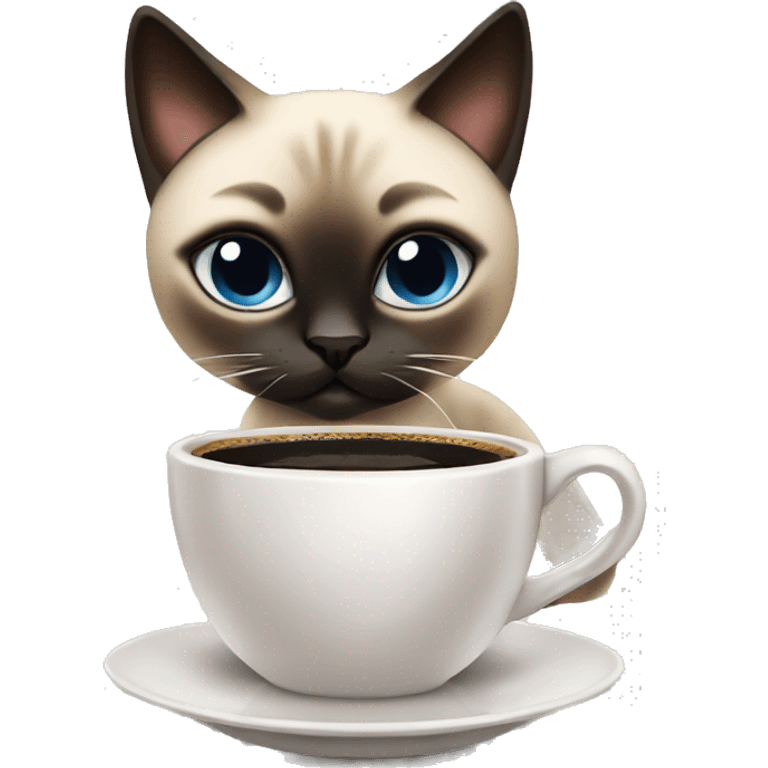 Cute Siamese cat drinking hot black coffee emoji