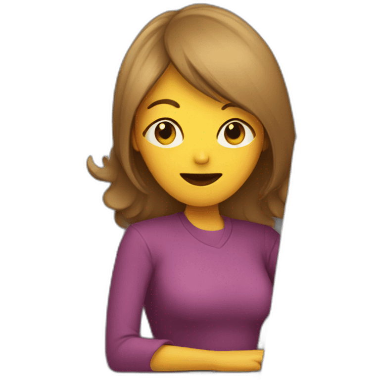 woman hiding behind a large laptop emoji