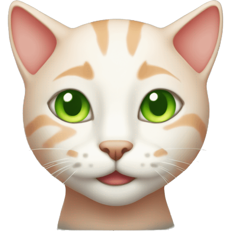 A red bald cat with green eyes is smiling emoji