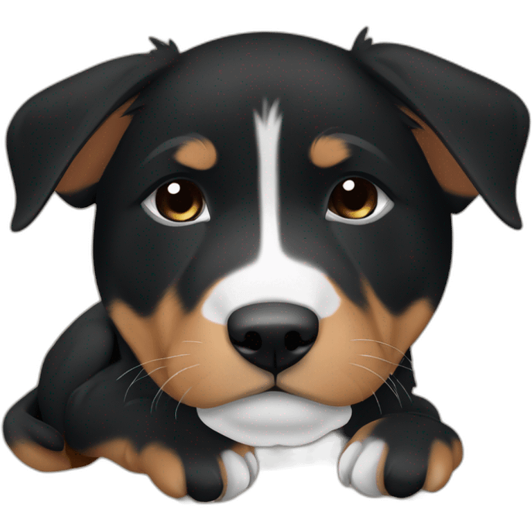 Sleeping black and brown beauceron puppy with white chest and chin emoji