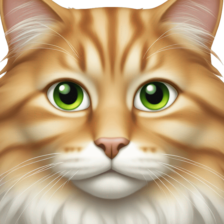 fat, long haired cat with orange and white furs, green eyes emoji