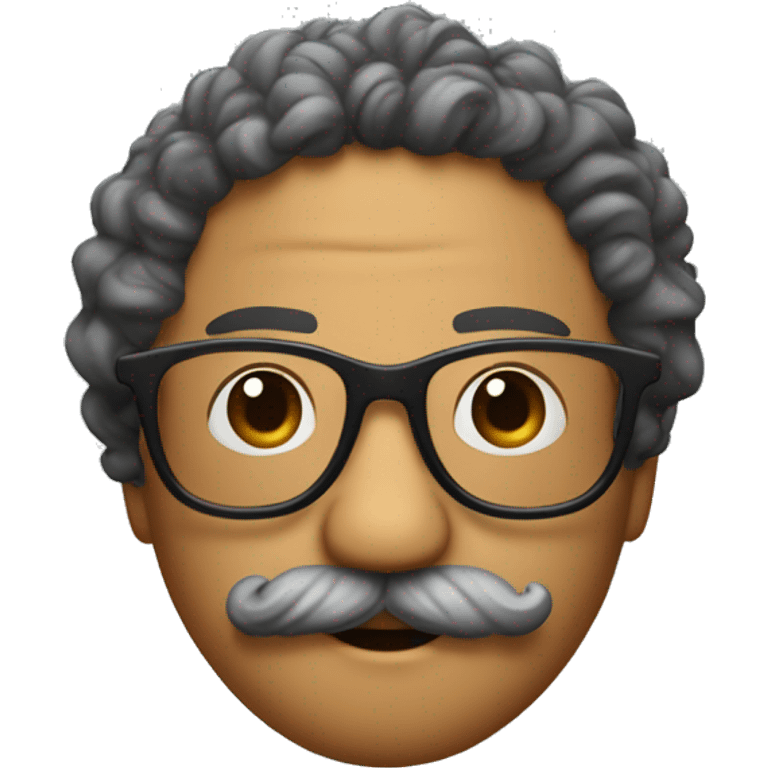 Spinning top with curly hair, round smokey glasses, and a short mustache. emoji