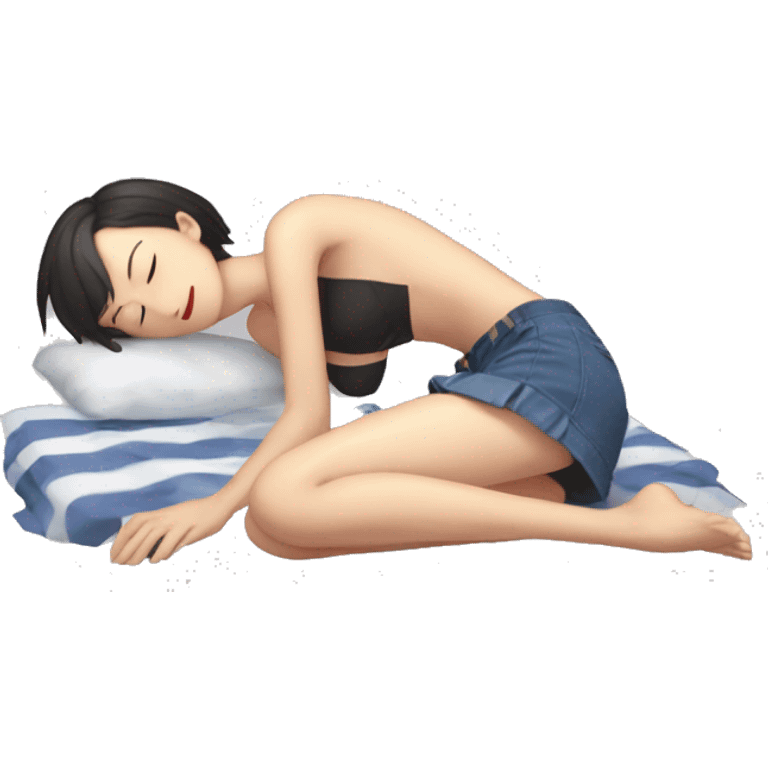 full body Mizuhara Chizuru rent a girlfriend, beach outfit,  sleeping on ground emoji