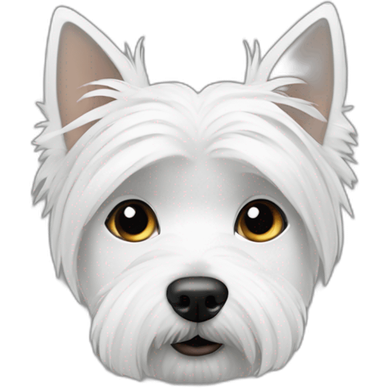 Westie with white woman who has gray hair emoji