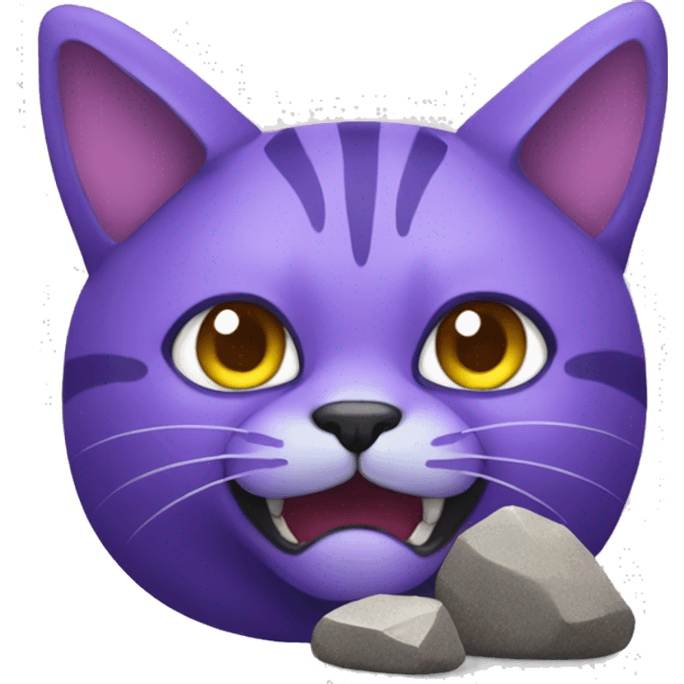 purple cat with gray horns eating rocks emoji