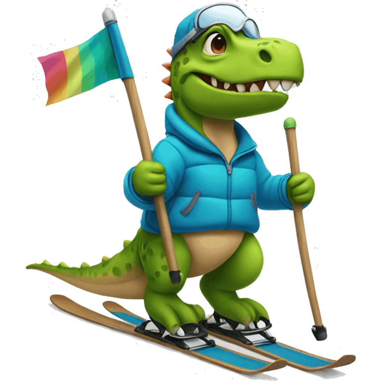 party dino skiing while holding poles emoji