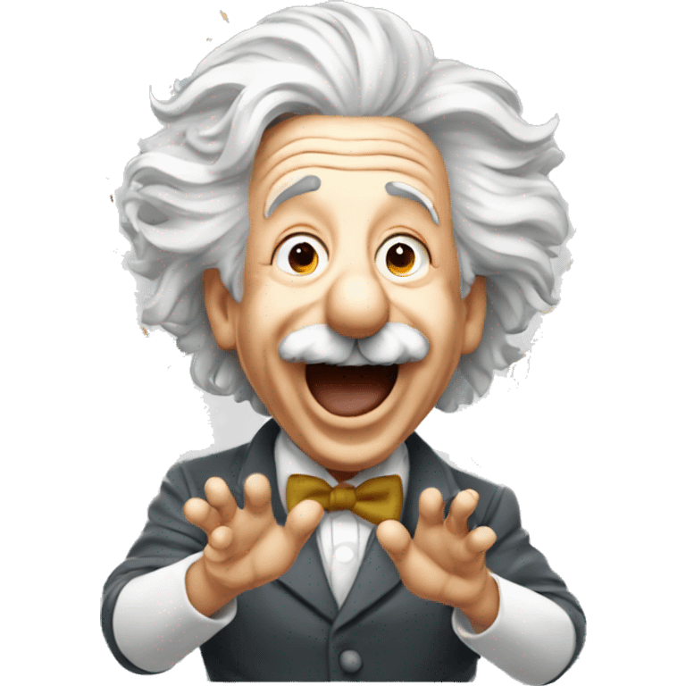 happy albert einstein shooting confetti with his hands emoji