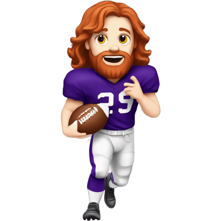 Redhead jesus playing American football wearing purple 14 emoji