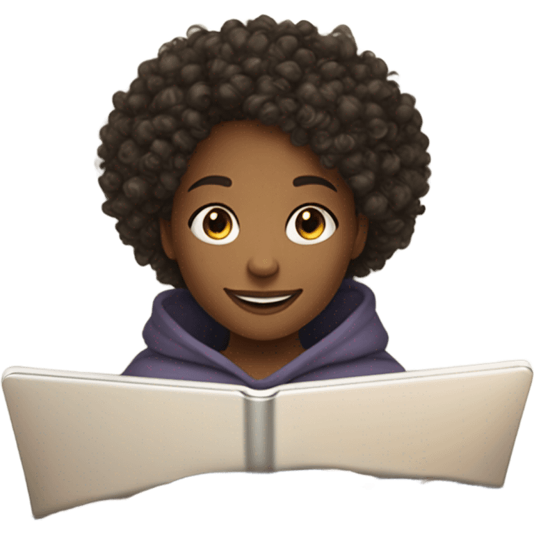 Cute 11 year old light skinned black girl with curly hair playing on iPad under a blanket emoji