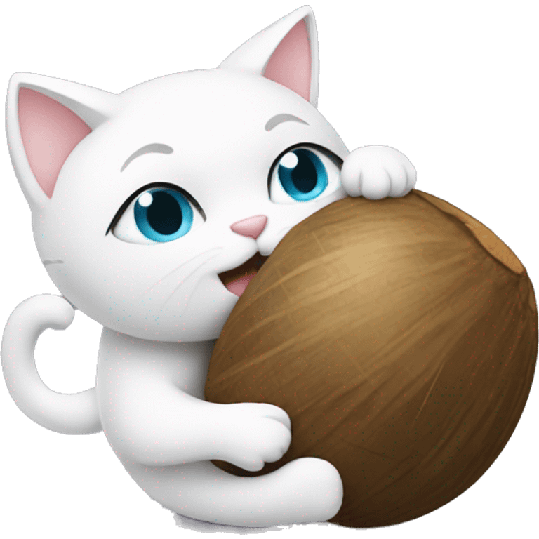 white cat hugging coconut emoji