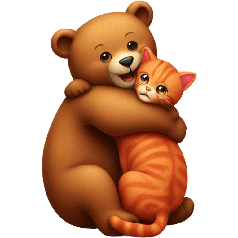 brown bear cub hugs red cat emoji