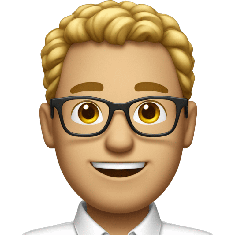 Salesman in a white shirt with square glasses, a good salary and a smile. emoji