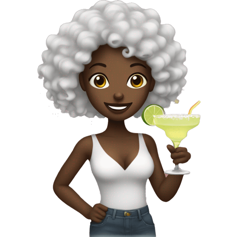 Black girl with curly hair holding a margarita  emoji