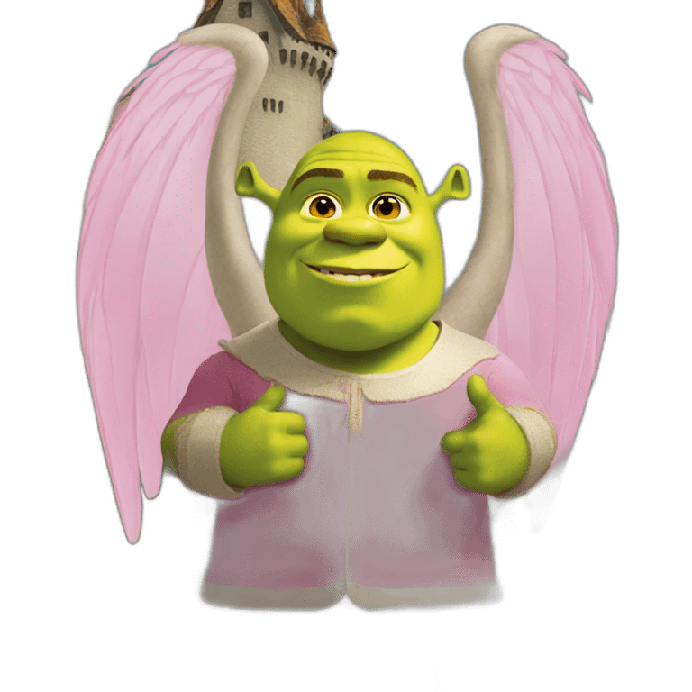 shrek with yellow wings in pink castle emoji