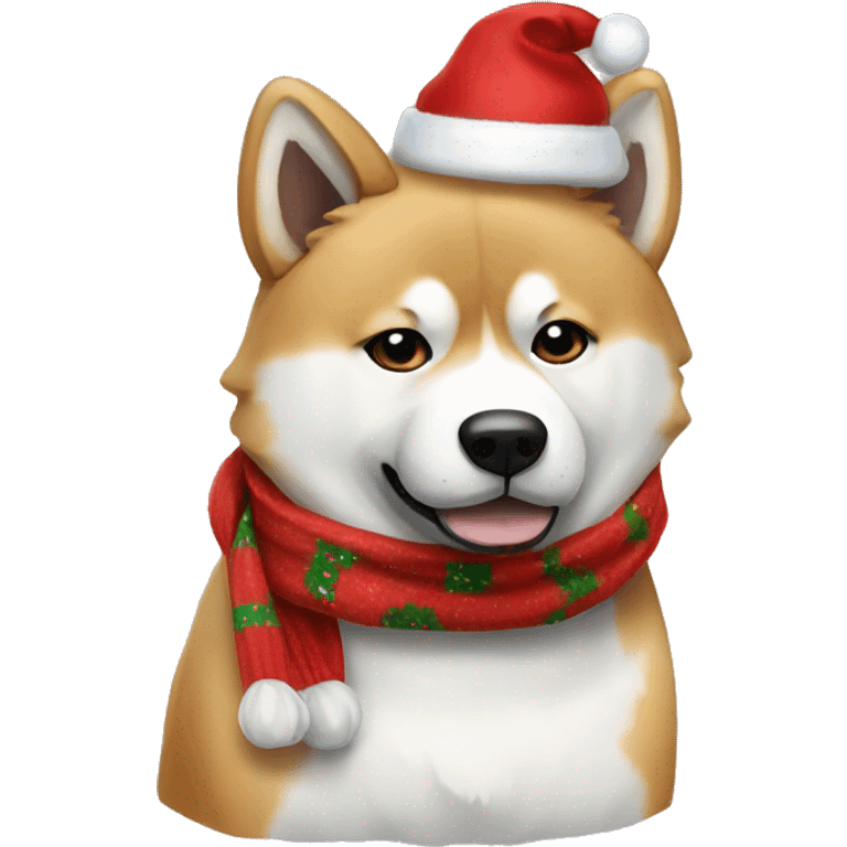 A akita inu with a christmas scarf emoji