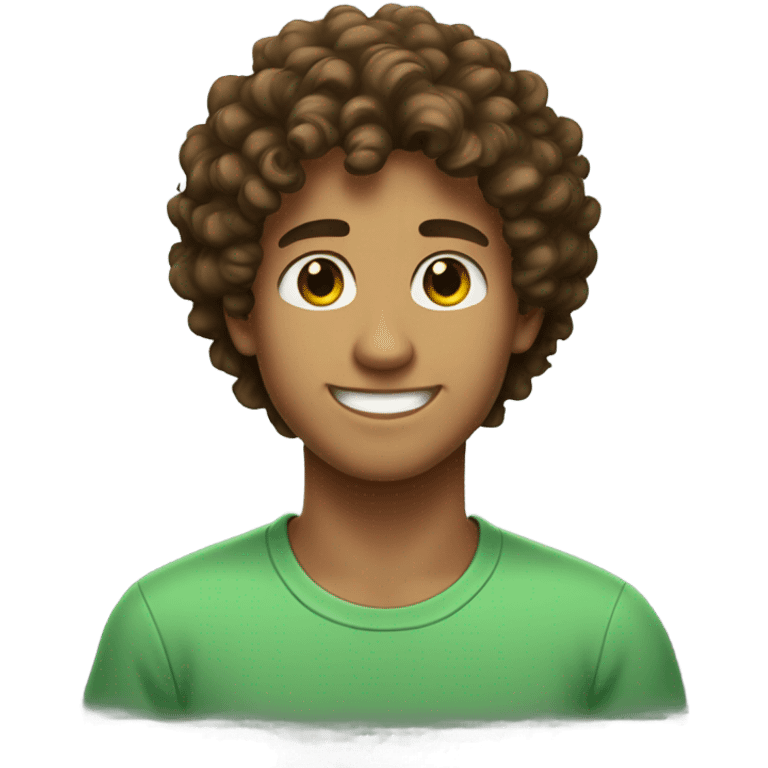 face of 20 year-old guy with slight tan skin, curly brown hair, brown/slightly green eyes, nice smile,  emoji