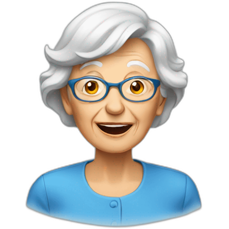 elderly woman speaking loudly blue shirt emoji