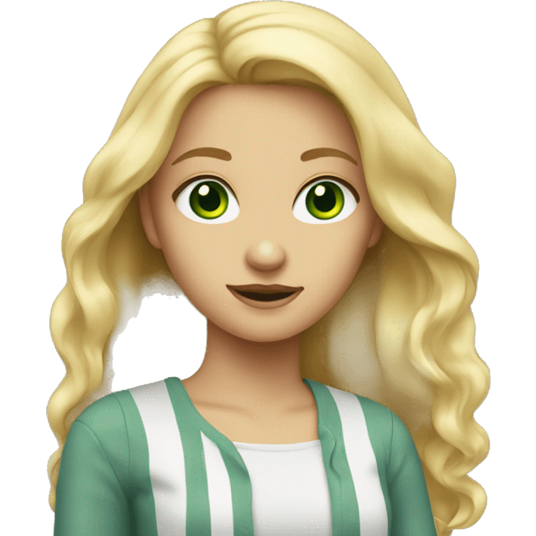 a girl with blonde hair and green eyes  emoji