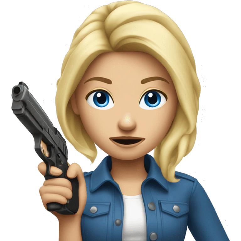 Mad Blonde hair blue eyes girl holding gun up emoji