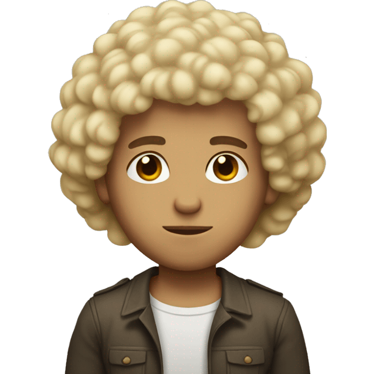 blond guy with short curly afro, serious face, brown eyes emoji