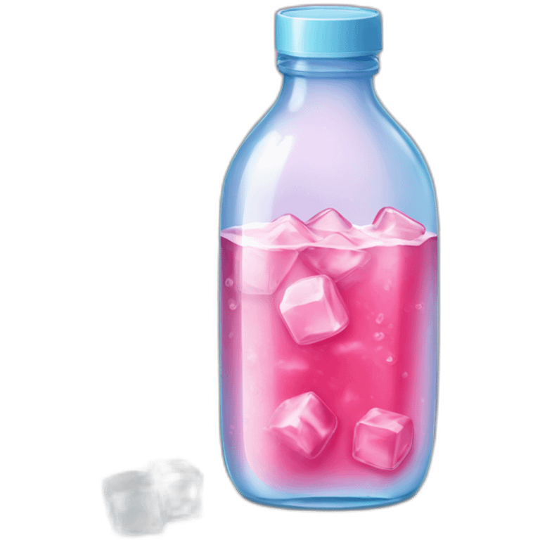 cristaline little plastic bottle with pink drink and ice cubes emoji