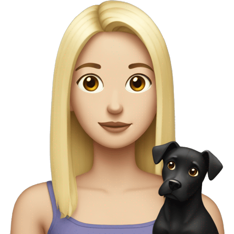 girl with straight blond hair with a black dog with white breasts emoji