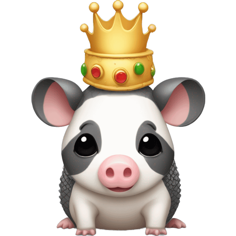 Black and white piebald chubby round armadillo pig panda centipede armadillo wearing a crown emoji