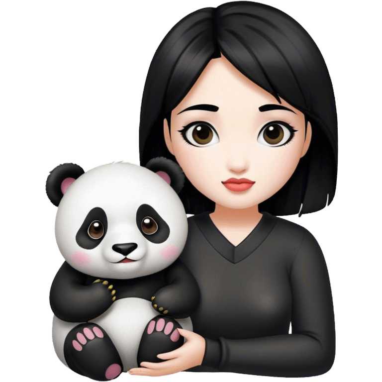 Black hair woman with panda emoji