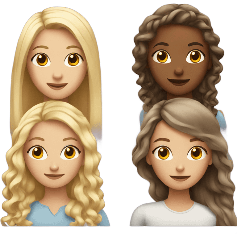 3 girls. One of the girl blonde with curly long hair, one is blonde with long straight hair and one is a brunette with long straight hair emoji