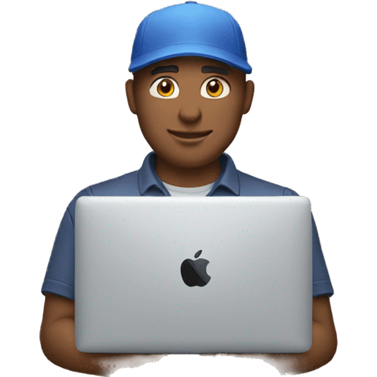 A man wearing an cap and work on a macbook emoji