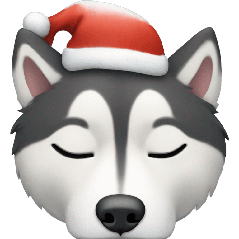 Sleeping husky with Christmas hat emoji