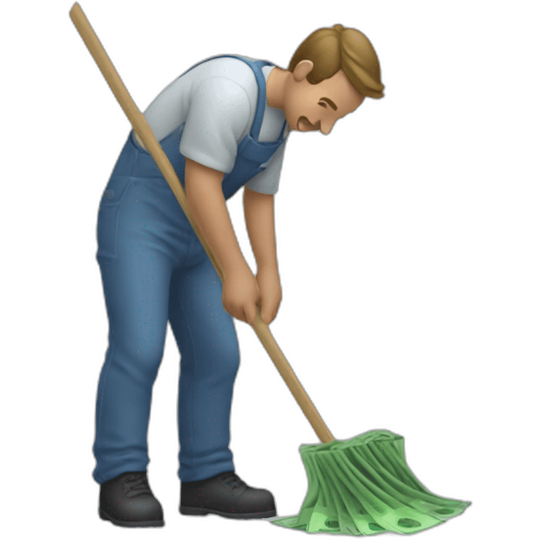 man cleaning money with rake emoji