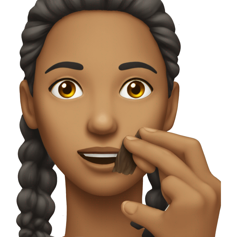 Woman rubbing beard emoji