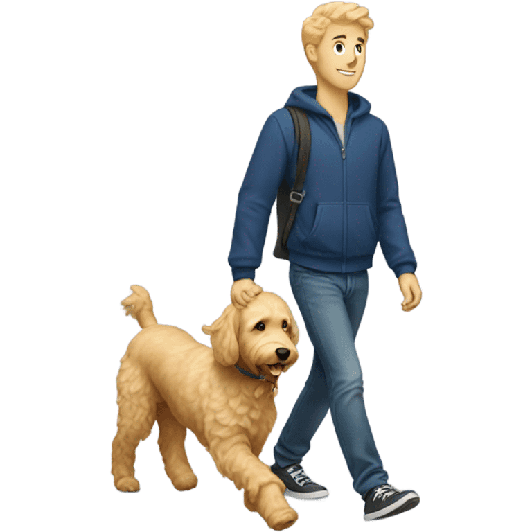 Blonde guy walking a golden doodle  emoji