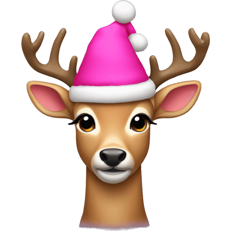 deer with pink christmas hat emoji