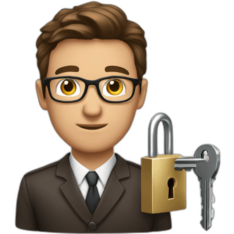 brown-haired classy man wearing glasses struggling to fit a key into a lock emoji