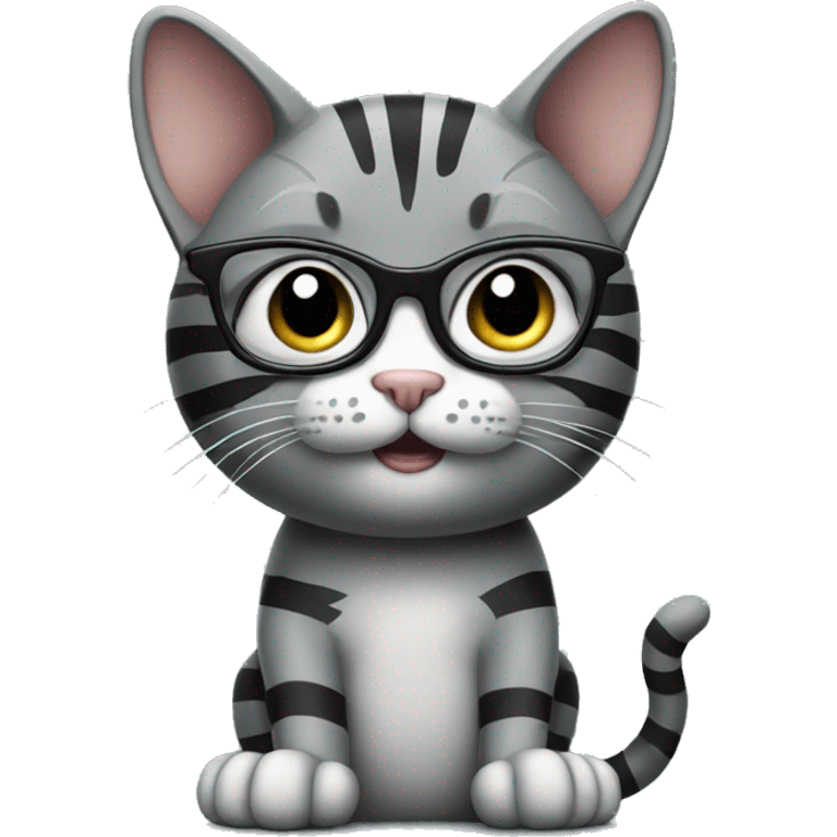 Grey and black striped Cat Wearing Glasses and giving thumbs up emoji