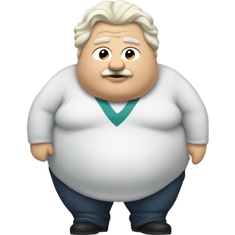 Obese, with white wavy hair and a single white mustache. emoji