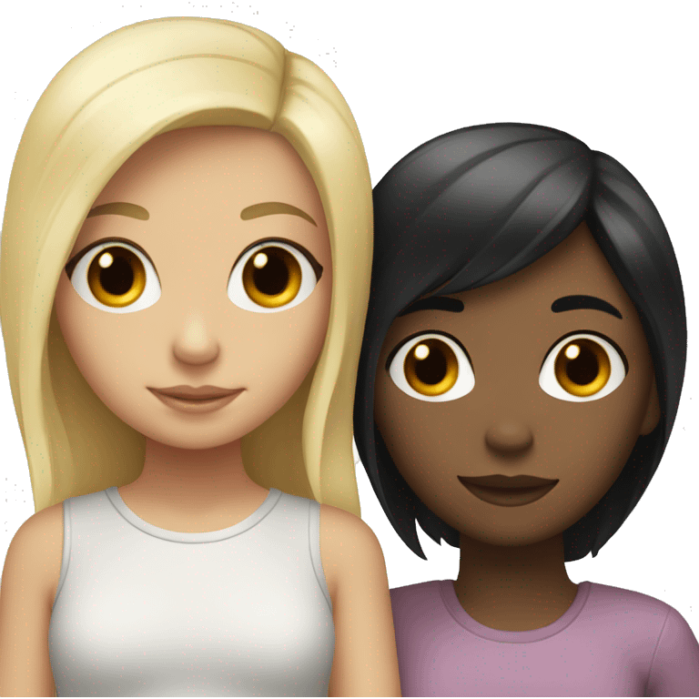 girl with black hair hugs girl with blonde hair  emoji