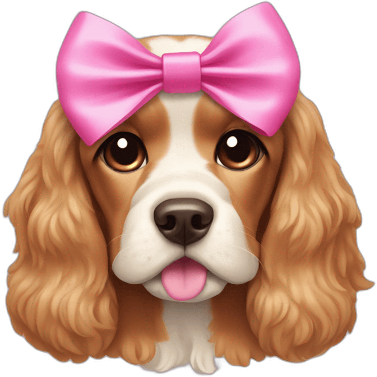 Cocker spaniel with a pink bow on the top head emoji