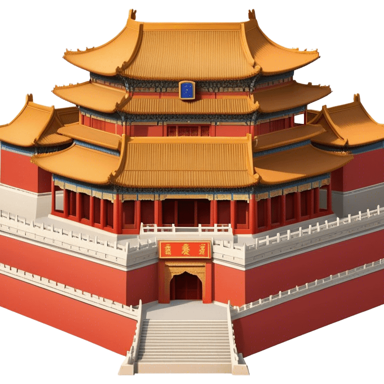 Cinematic Realistic Forbidden City Landmark Emoji, depicting grand imperial architecture with golden rooftops, vast courtyards, and intricate wooden carvings, all surrounded by towering red walls. emoji