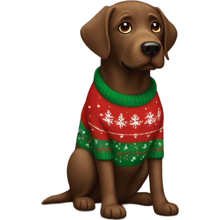 Brown labrador with Christmas sweater emoji