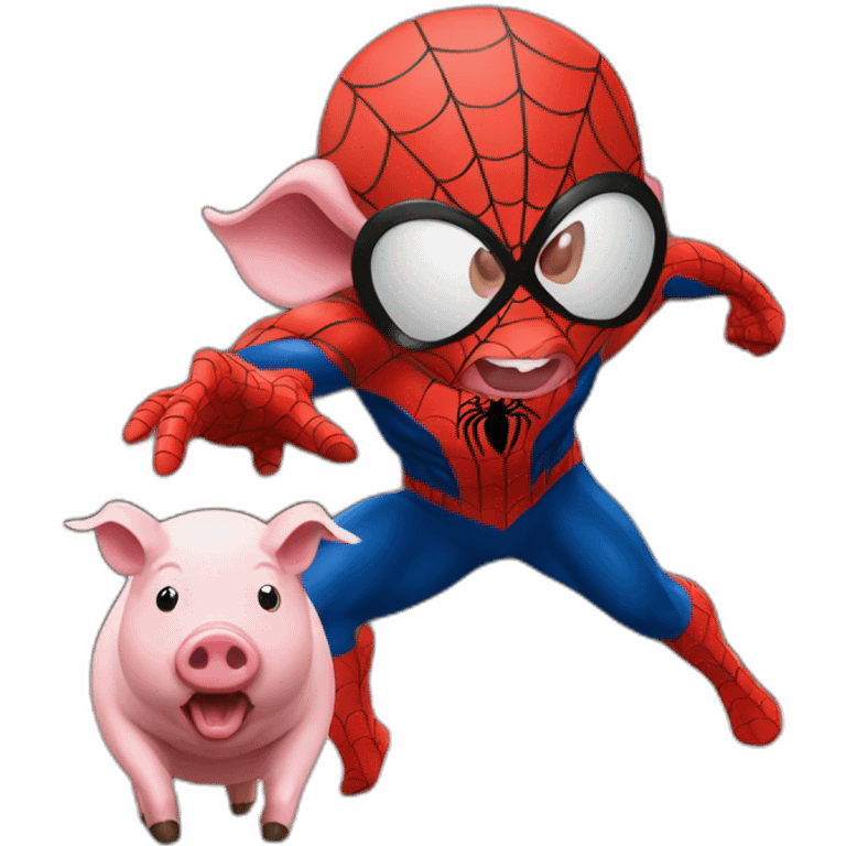 Spiderman bite a running pig emoji