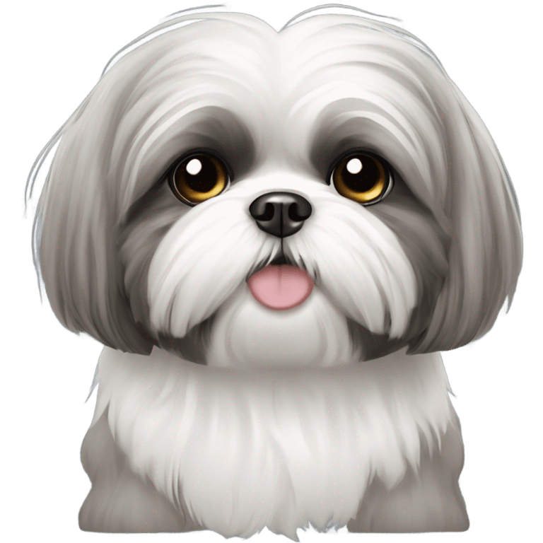 Grey and white Shih Tzu with hair so fluffy you can’t see his eyes  emoji